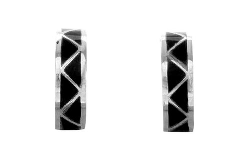 Navajo Sterling Silver Onyx Post Hoop Earrings NX11515